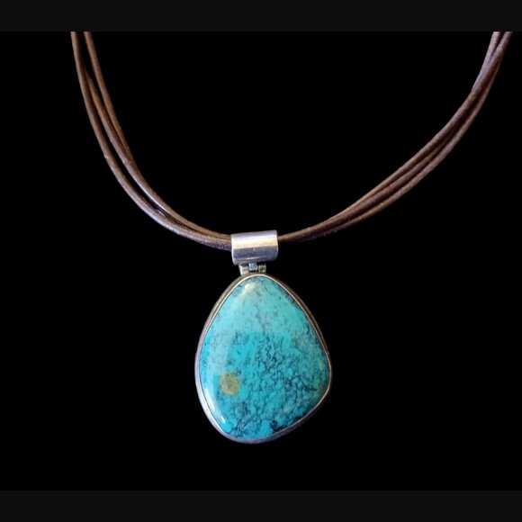 Exex Claudia Agudelo Sterling Silver Turquoise Triple Strand Leather Necklace - Picture 1 of 8